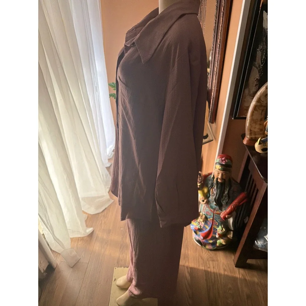 Mauve Textured Two Piece Lounge Set Button Down Shirt and Drawstring Pants